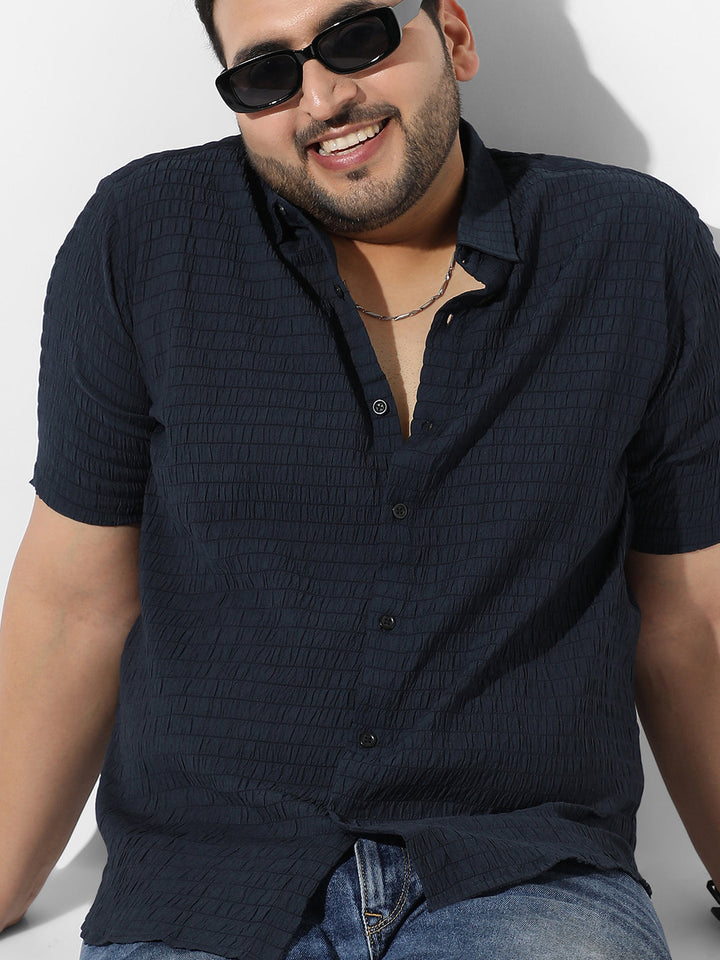 Navy Blue Textured Casual Shirt