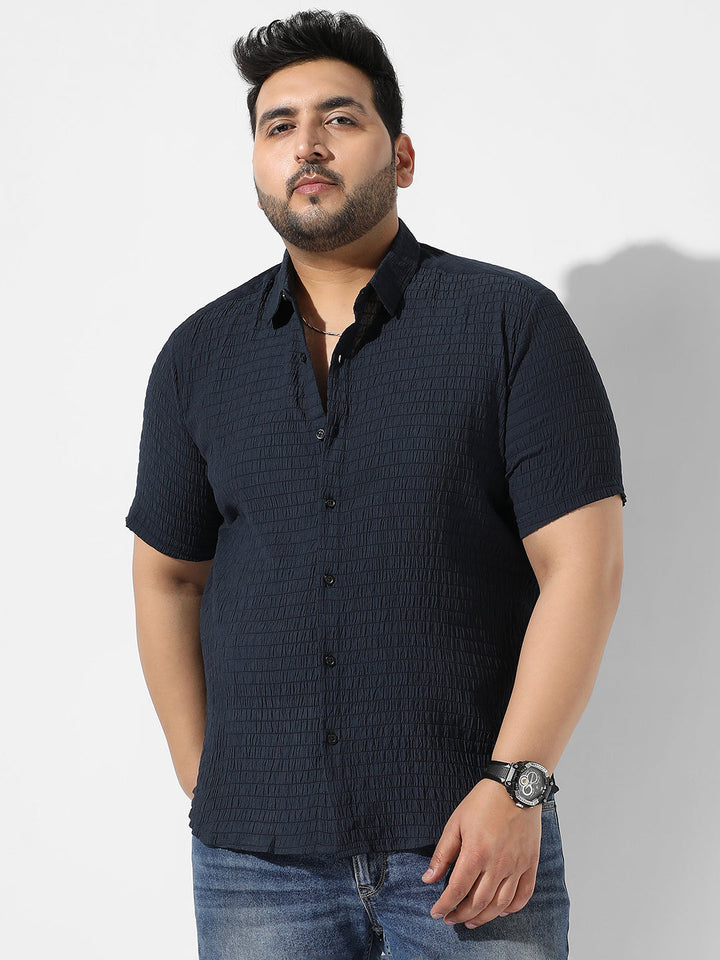 Navy Blue Textured Casual Shirt
