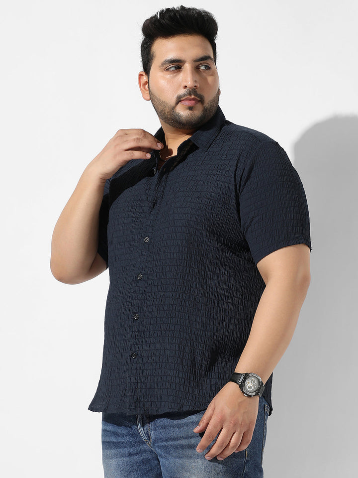 Navy Blue Textured Casual Shirt