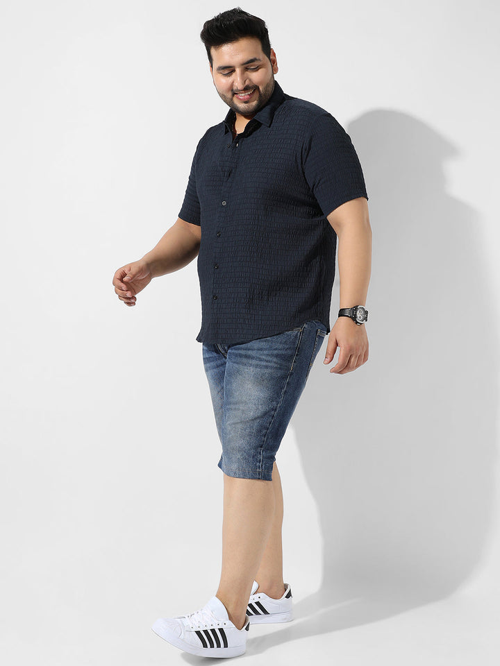Navy Blue Textured Casual Shirt