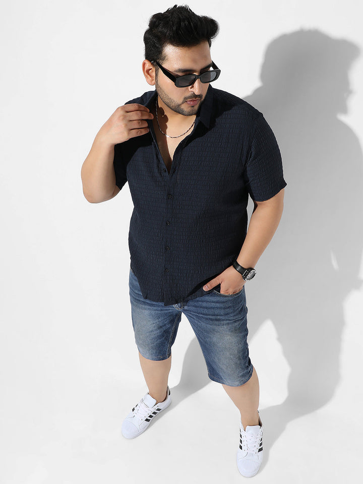 Navy Blue Textured Casual Shirt