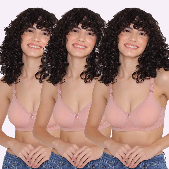Women's Padded and Non Wired Full Coverage T-Shirt Bra (Pack of 3)-LILY
