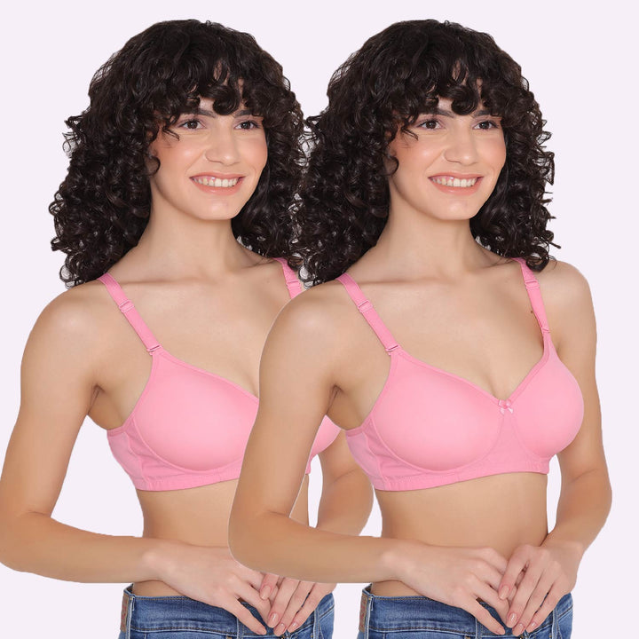Women's Padded and Non Wired Full Coverage T-Shirt Bra (Pack of 2)-LILY