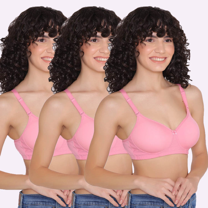 Women's Padded and Non Wired Full Coverage T-Shirt Bra (Pack of 3)-LILY