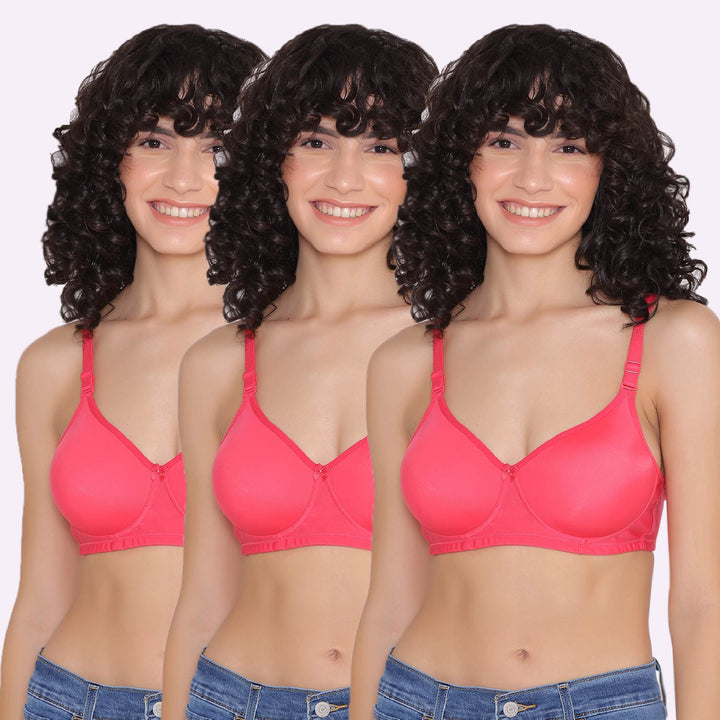 Women's Padded and Non Wired Full Coverage T-Shirt Bra (Pack of 3)-LILY