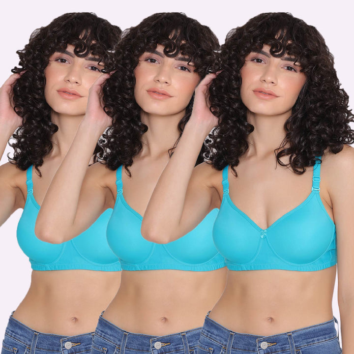 Women's Padded and Non Wired Full Coverage T-Shirt Bra (Pack of 3)-LILY