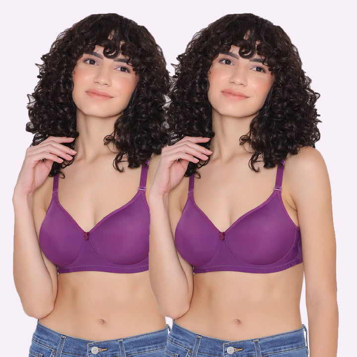Women's Padded and Non Wired Full Coverage T-Shirt Bra (Pack of 2)-LILY