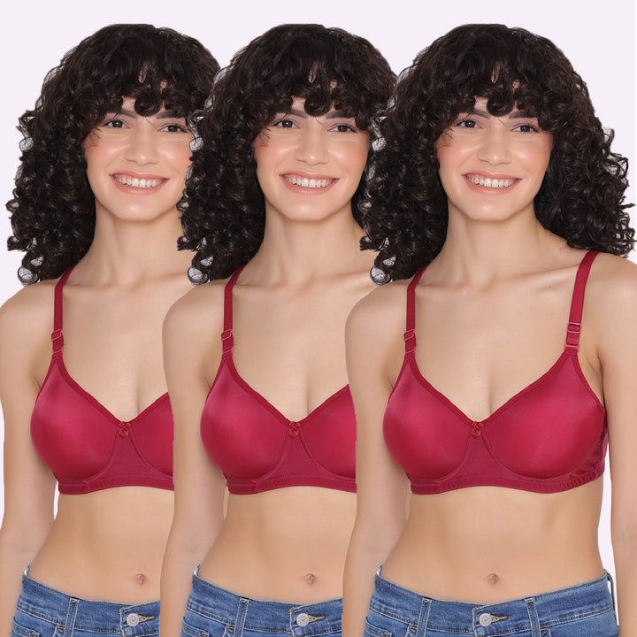 Women's Padded and Non Wired Full Coverage T-Shirt Bra (Pack of 3)-LILY