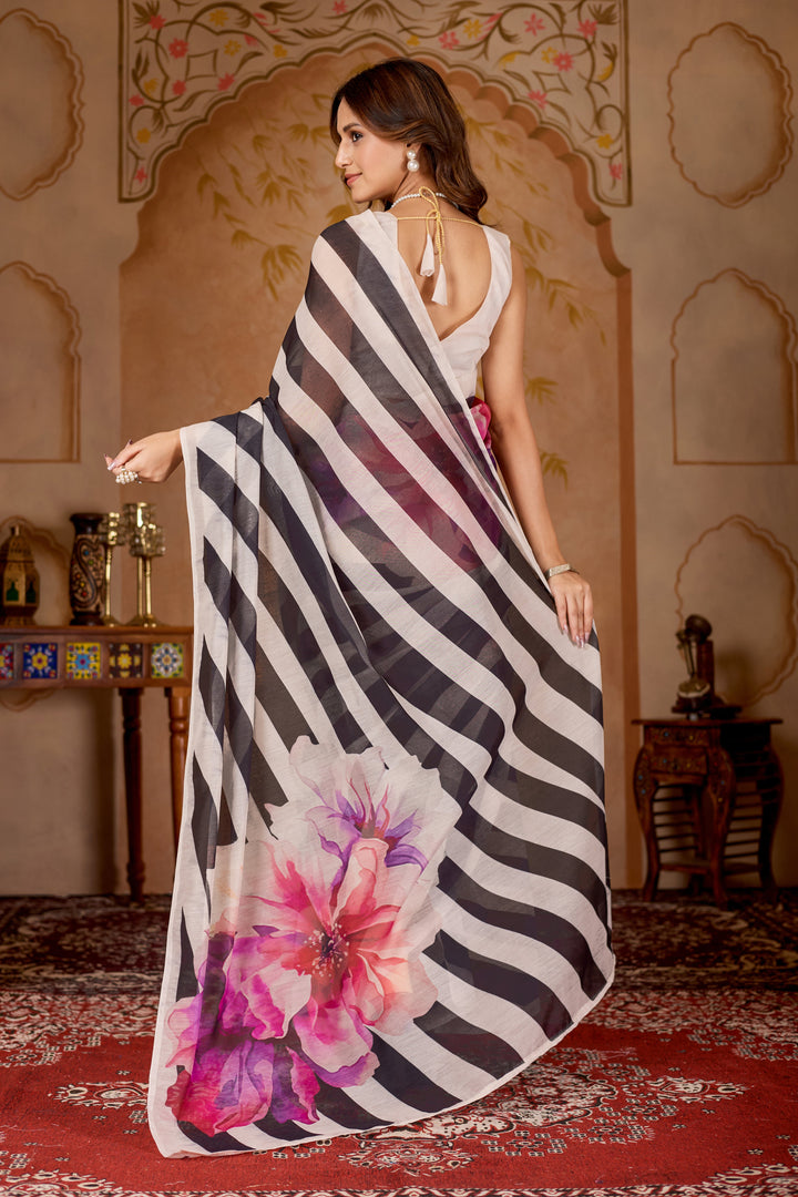 Chanderi silk zebra digital print Black Colour saree