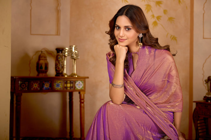 Designer Fendi purple gold saree