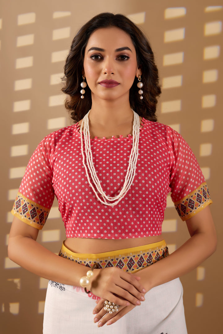 Indian motif cotton linen digital print White colour saree