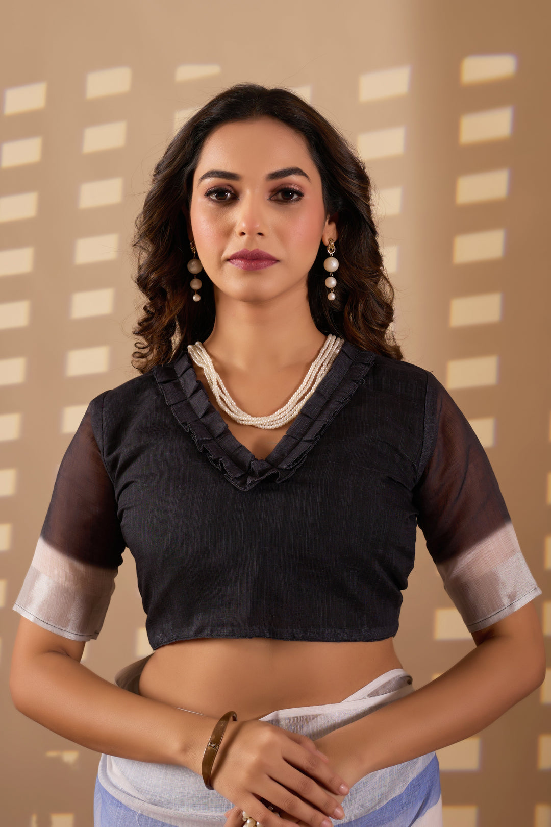 Stripes cotton linen digital print Light Blue with White saree with silver border.