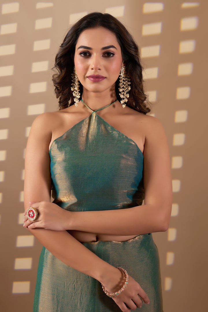 Designer Fendi green gold saree