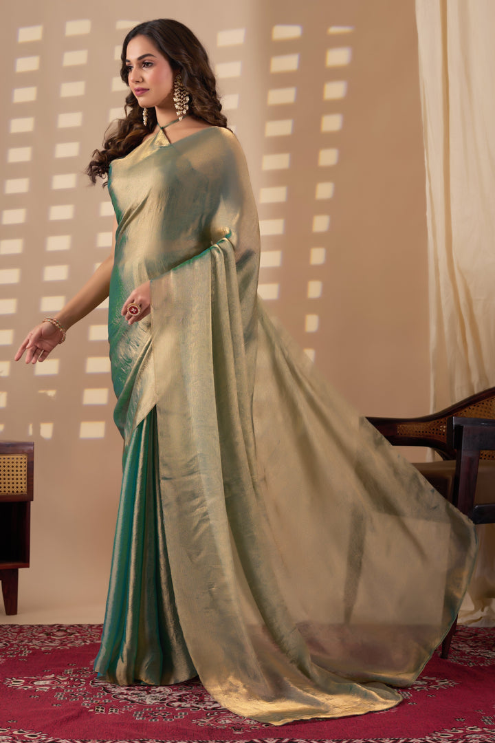 Designer Fendi green gold saree