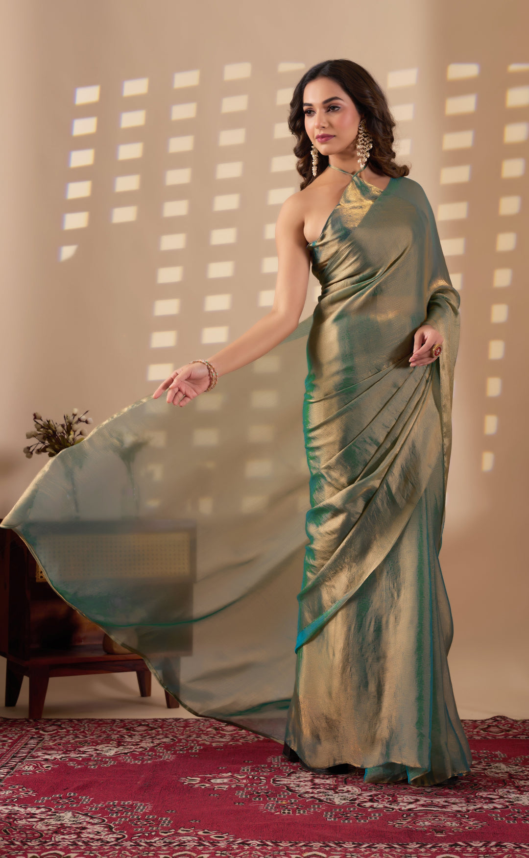 Designer Fendi green gold saree