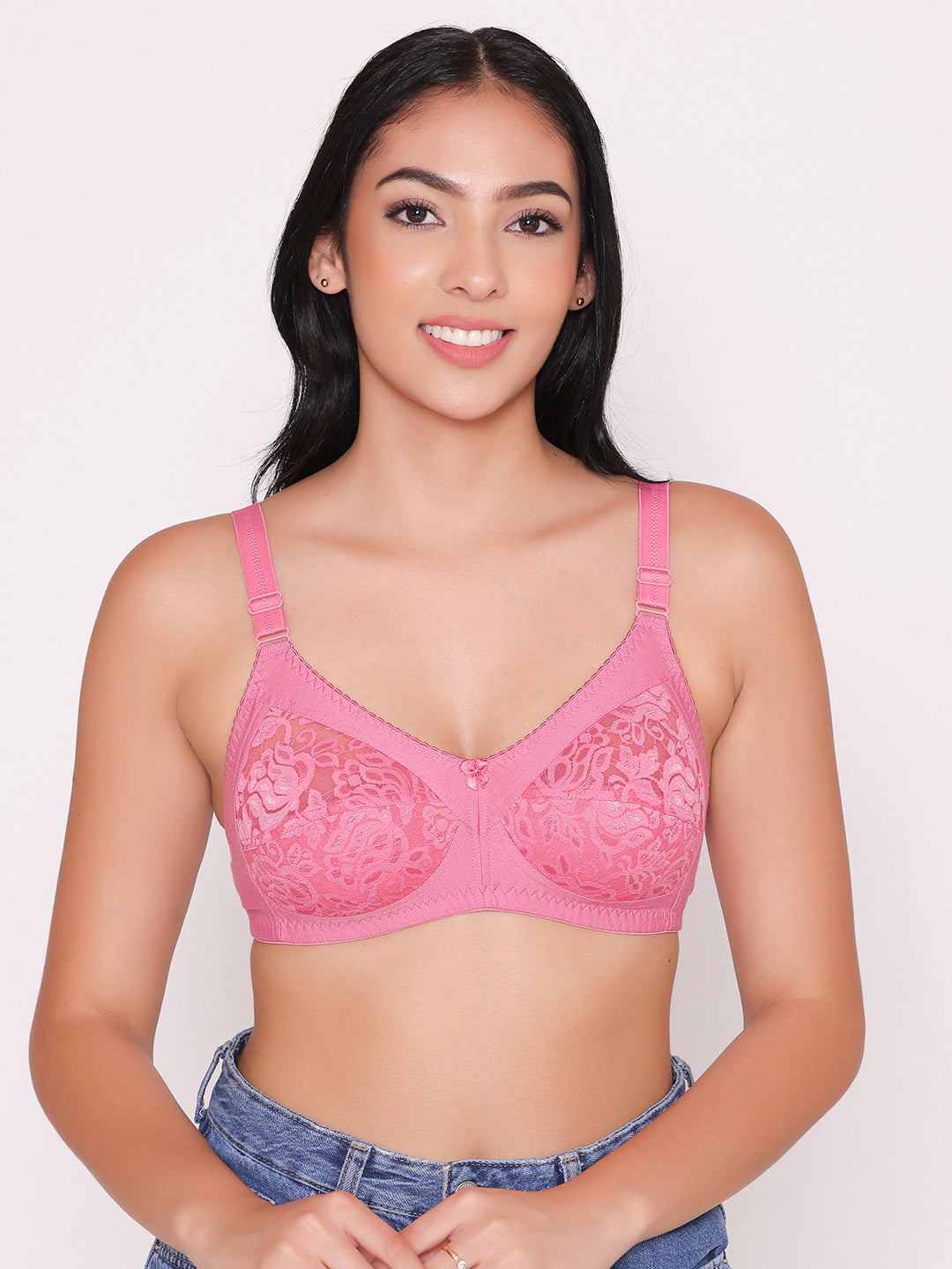 Women's Non Padded Full Coverage Net Bra (Pack of 2)-Thea