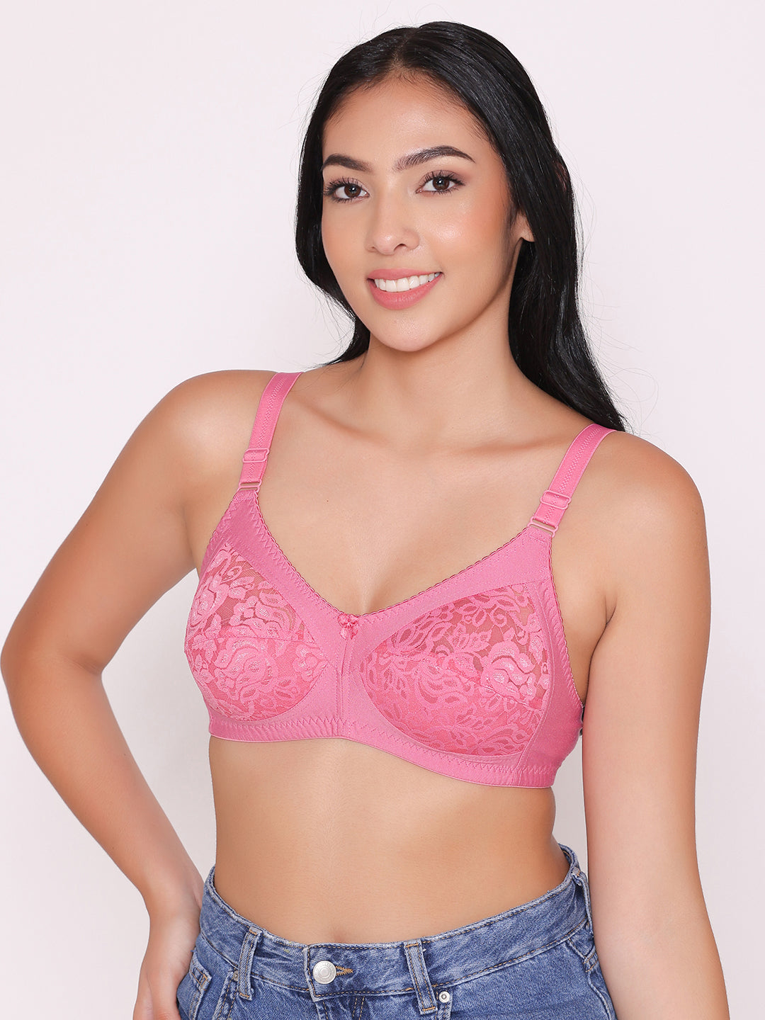 Women's Non Padded Full Coverage Net Bra (Pack of 2)-Thea