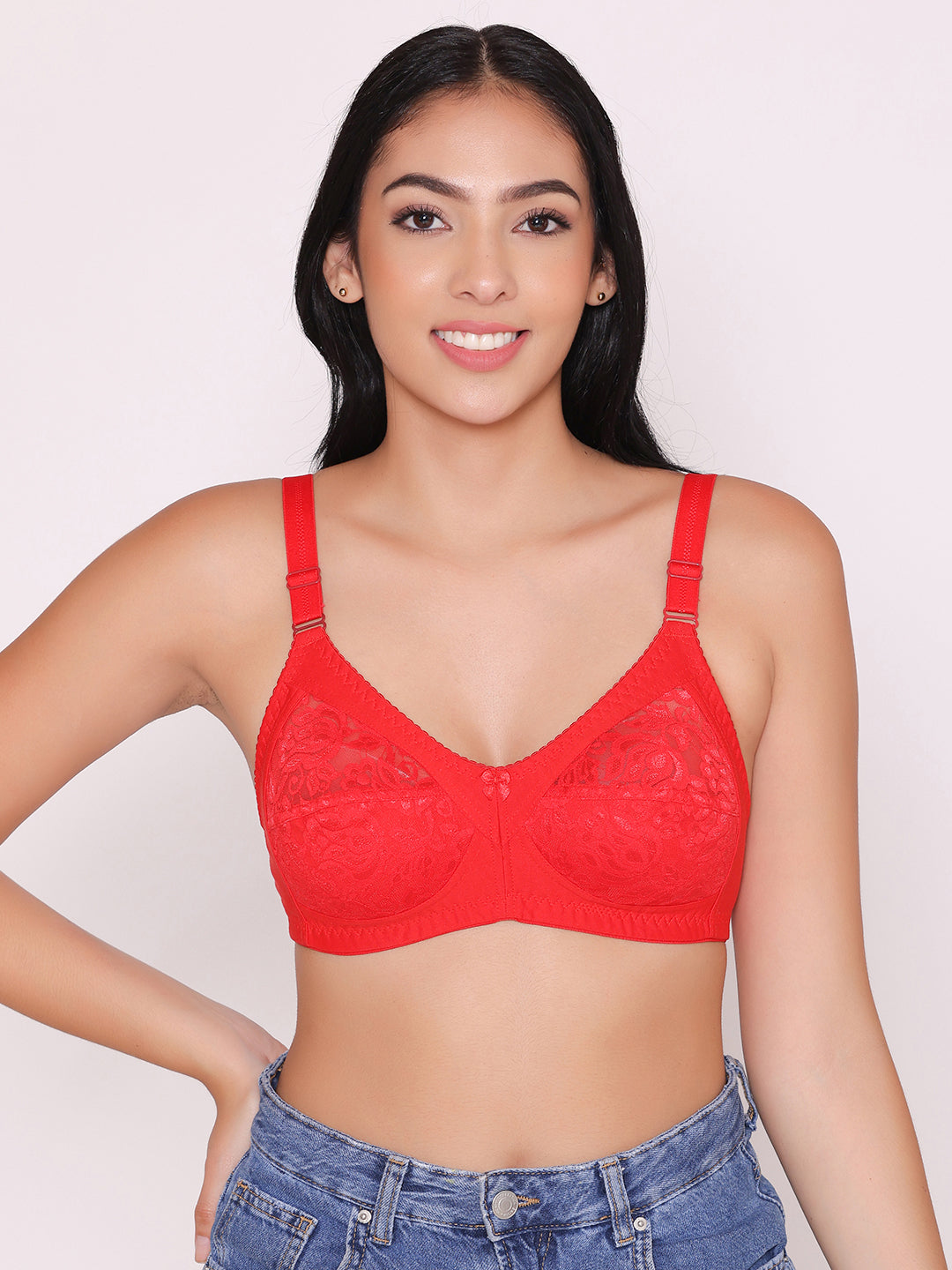 Women's Non Padded Full Coverage Net Bra (Pack of 4)-Thea