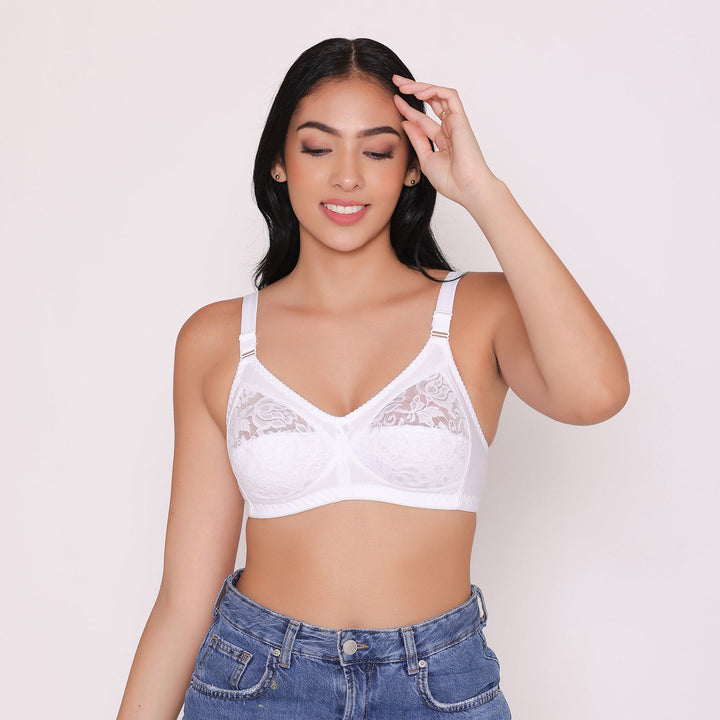 Women's Non Padded Full Coverage Net Bra White Thea