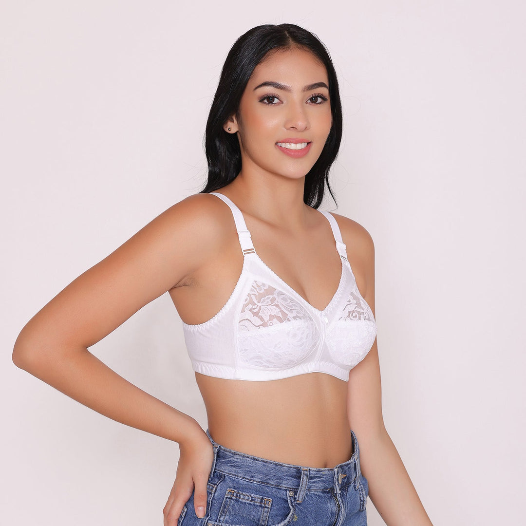 Women's Non Padded Full Coverage Net Bra White Thea