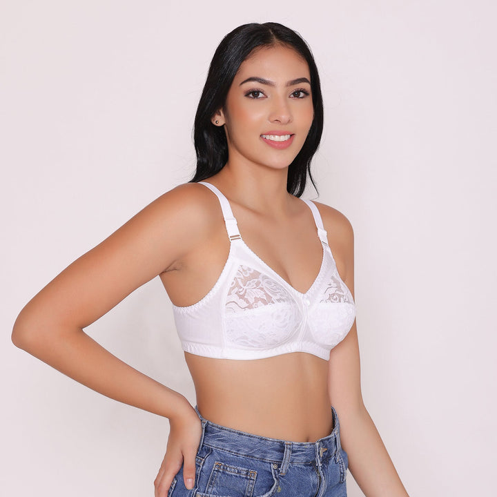 Women's Non Padded Full Coverage Net Bra White Thea