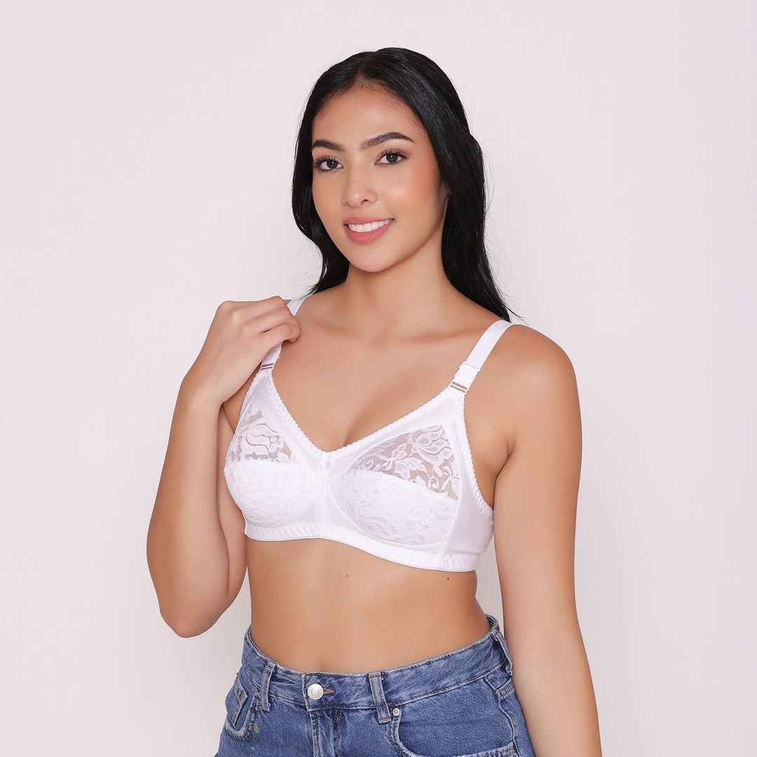 Women's Non Padded Full Coverage Net Bra White Thea