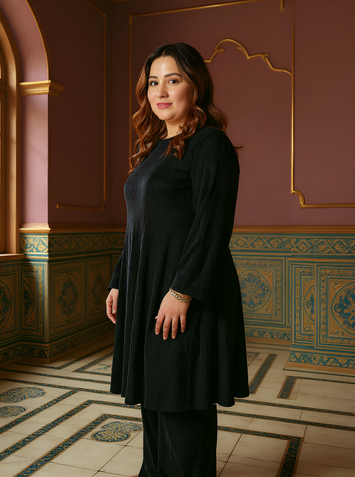 Solid Pleated Kurta Set
