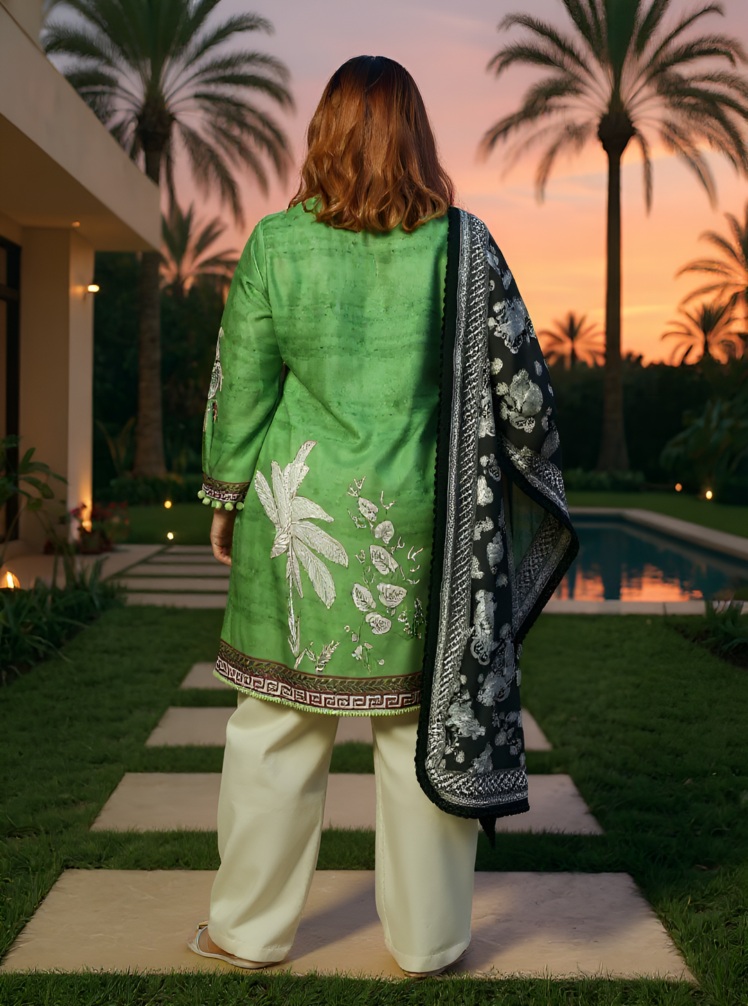 Palm Foliage Kurti With Trousers