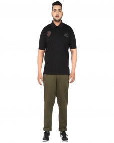 Plus Size Men Olive Green Solid Smart Fit Flat-Front Trousers