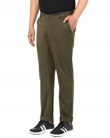 Plus Size Men Olive Green Solid Smart Fit Flat-Front Trousers