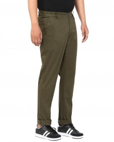 Plus Size Men Olive Green Solid Smart Fit Flat-Front Trousers