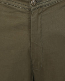 Plus Size Men Olive Green Solid Smart Fit Flat-Front Trousers