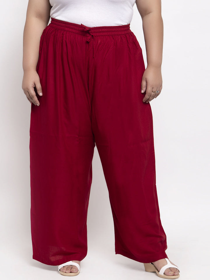 Plus Size Women Maroon Solid Flared Palazzos