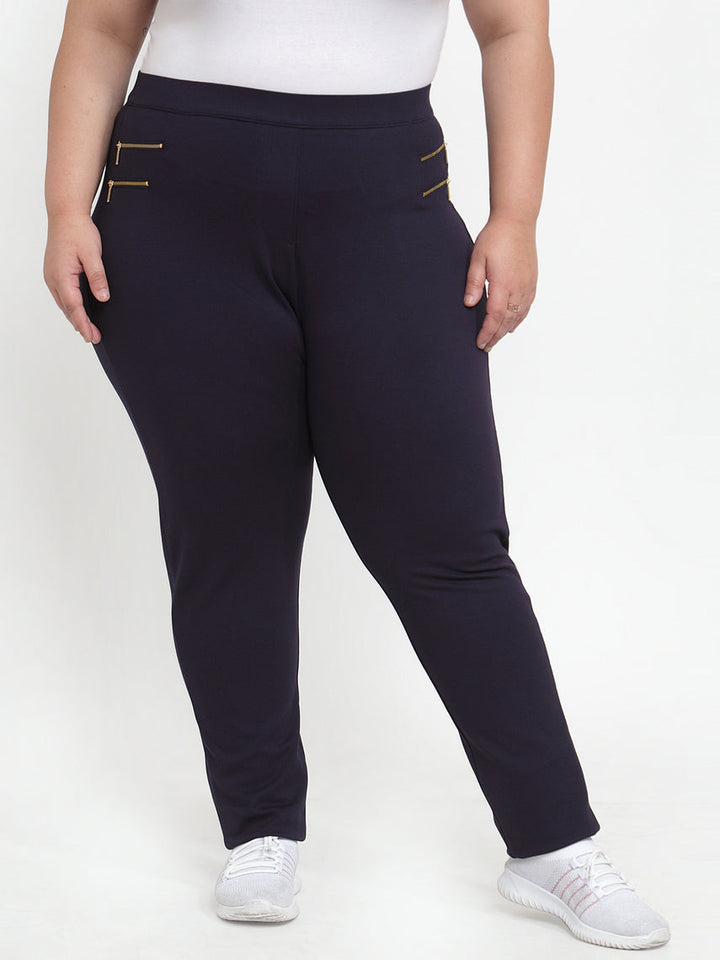 Plus Size Women Navy Blue Solid Slim-Fit Jeggings