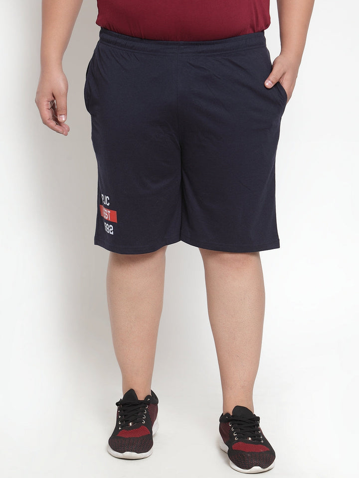 Plus Size Men Navy Blue Solid Slim Fit Regular Shorts