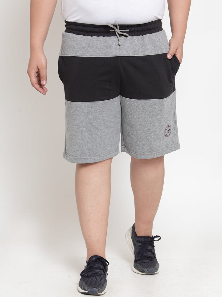 Plus Size Men Black& Grey Mid-Rise Colourblocked Regular Shorts