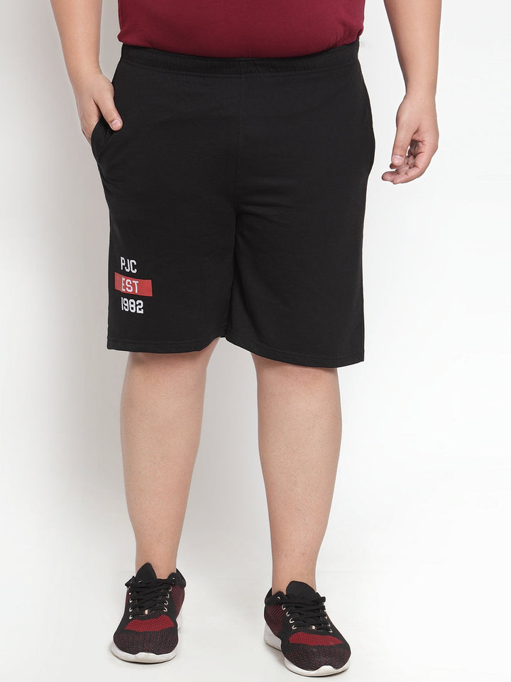 Plus Size Men Black Solid Slim Fit Regular Shorts