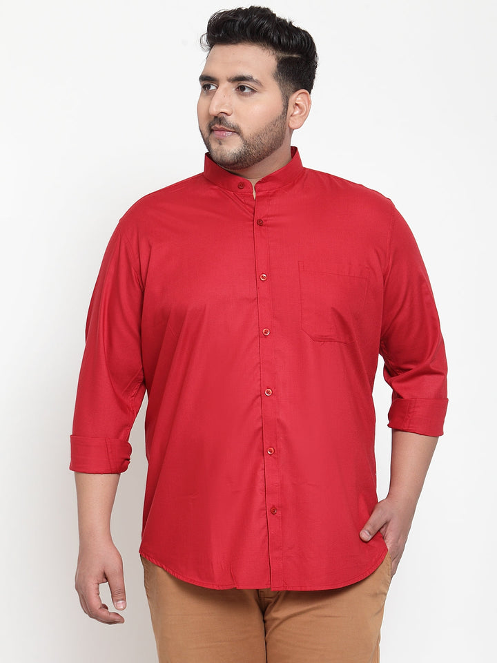 Plus Size Men Red Regular Fit Solid Casual Shirt