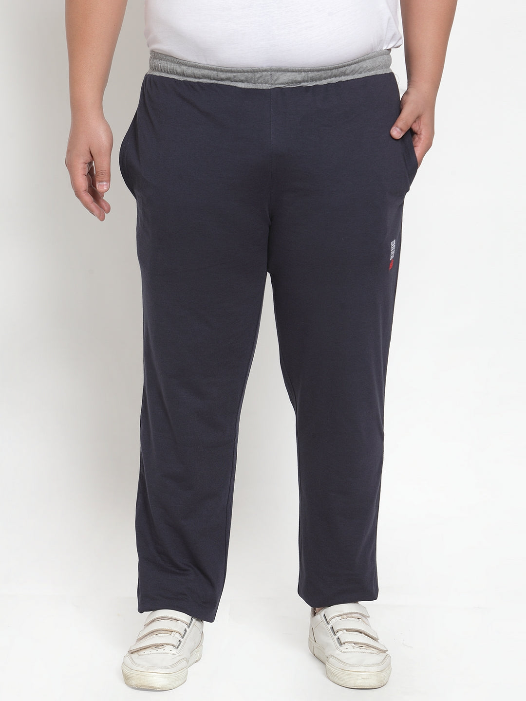 Plus Size Men Navy Regular Fit Tack Pants