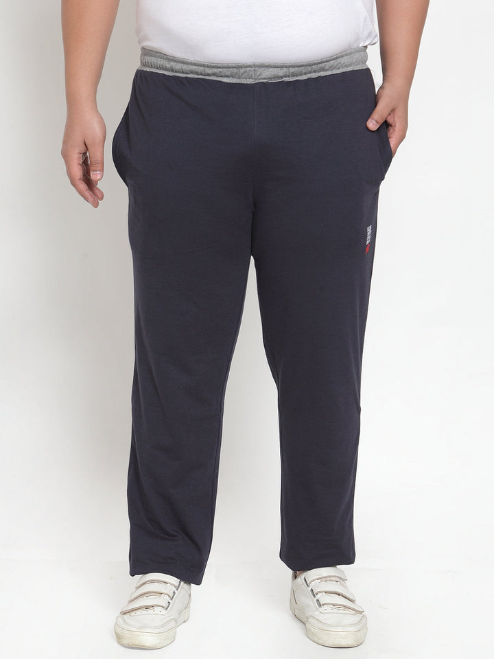 Plus Size Men Navy Regular Fit Tack Pants