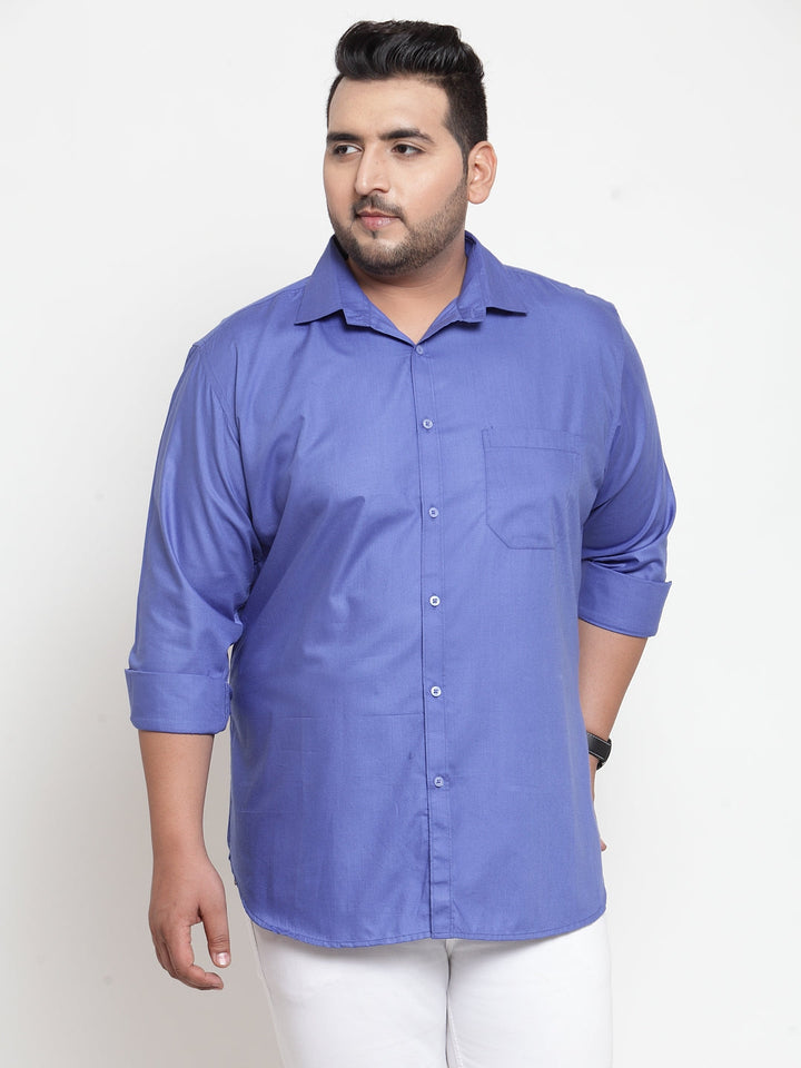 Plus Size Men Blue Regular Fit Solid Casual Shirt