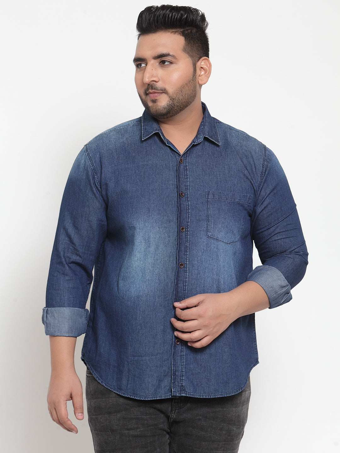 Plus Size Men Blue Comfort Regular Fit Solid Casual Shirt