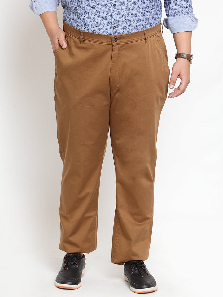 Plus Size Khaki Men's cotton Trouser with back cut pocket
