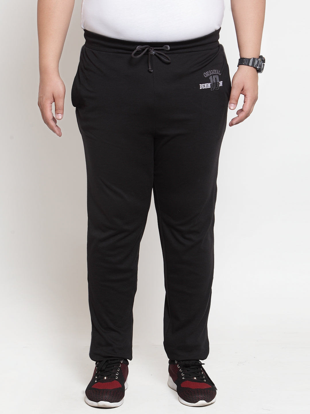Plus Size Men Black Solid Straight-Fit Trackpant