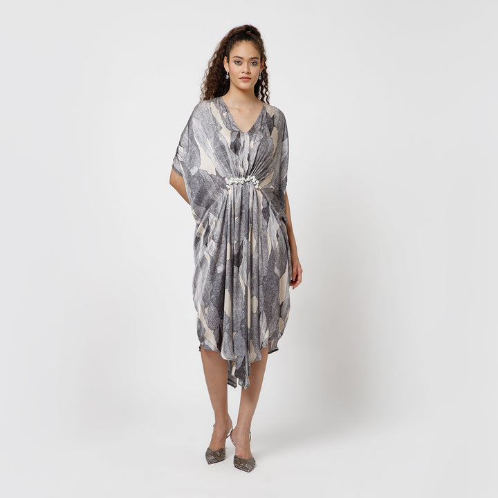 Black Satin Kaftan With Pearls