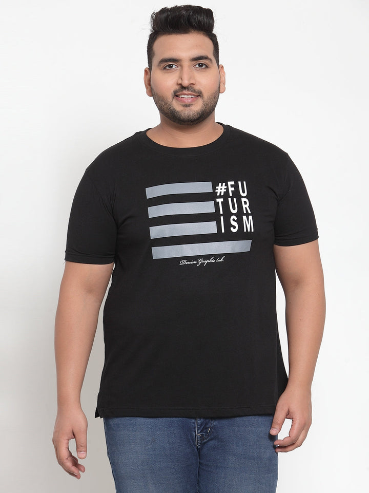 Plus Size Men Black Printed Pure Cotton T-shirt