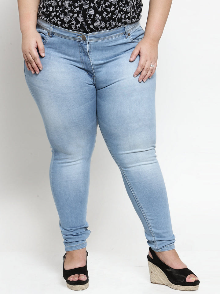 Plus Size Women Blue Slim Fit Jeans