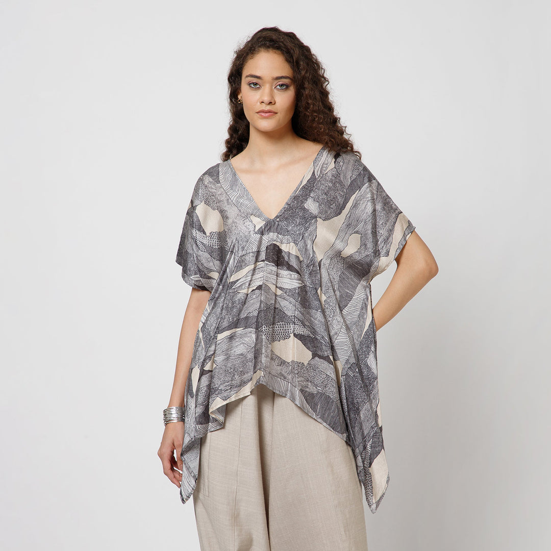 Black Printed Kaftan Top