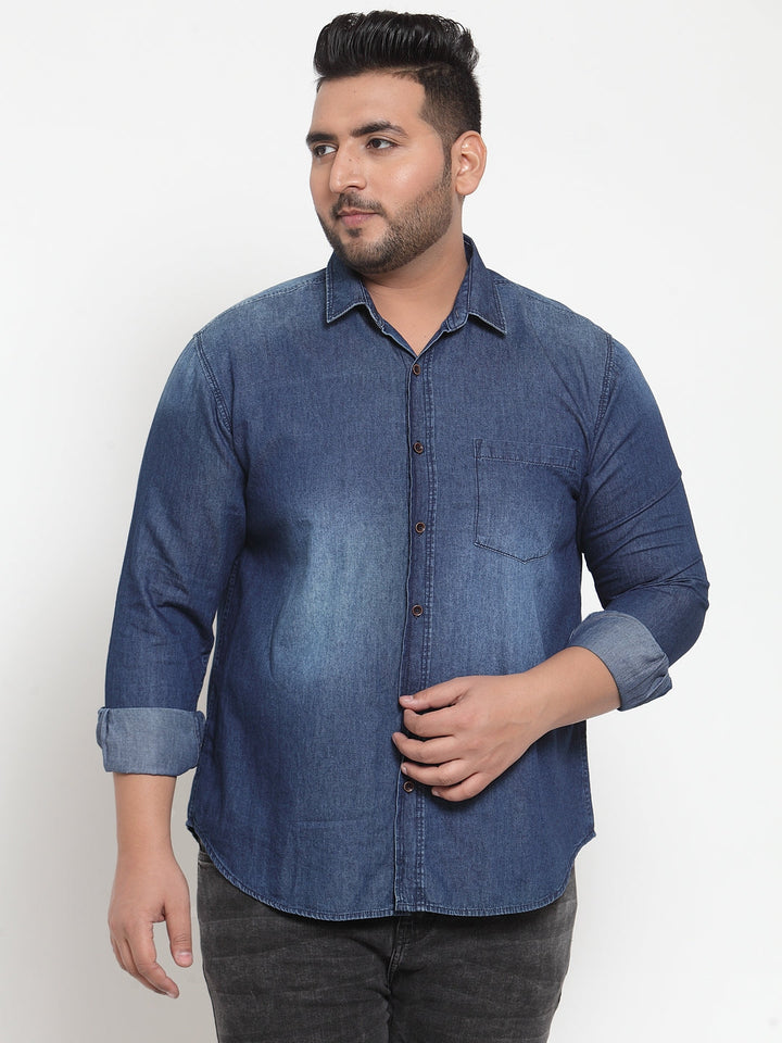 Plus Size Men Blue Comfort Regular Fit Solid Casual Shirt