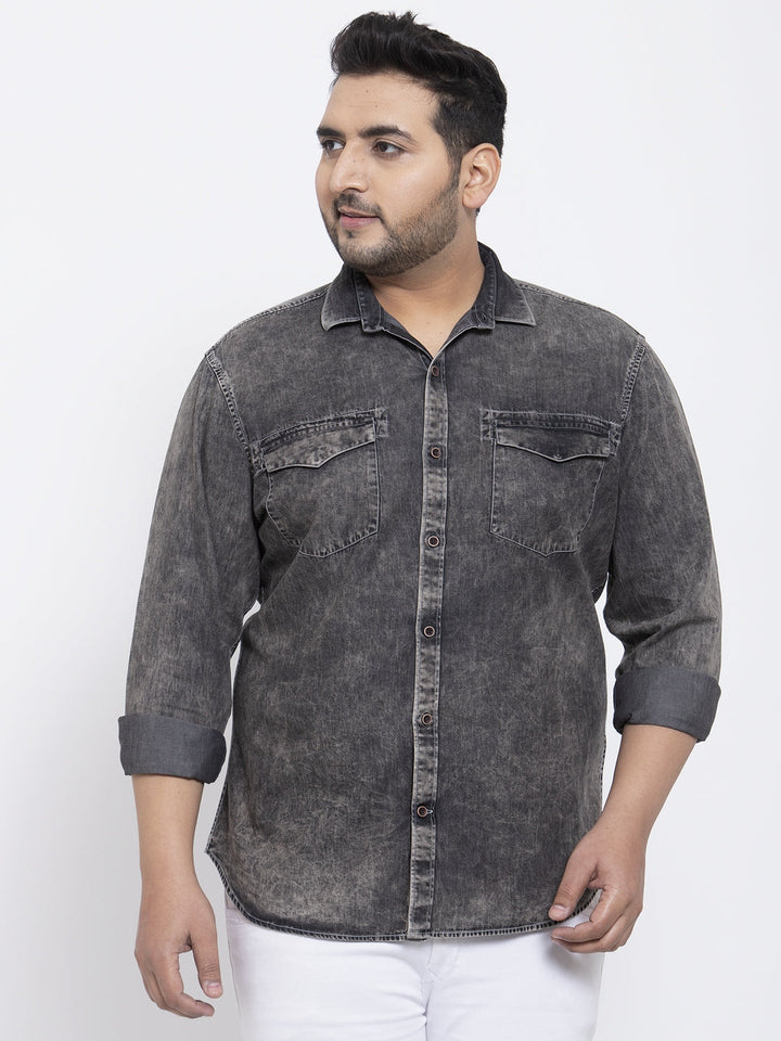 Plus Size Men Charcoal Regular Fit Faded Casual Shirt